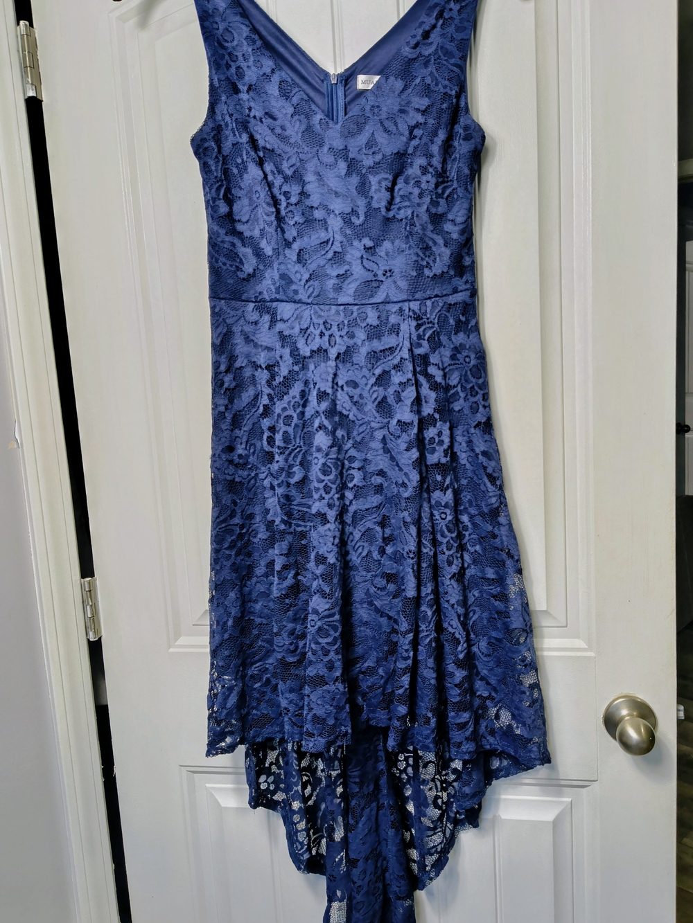 Navy Lace High-Low V-Neck Dress